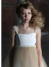 Pearl Straps Shimmering Tulle Tea Length Flower Girl Dress